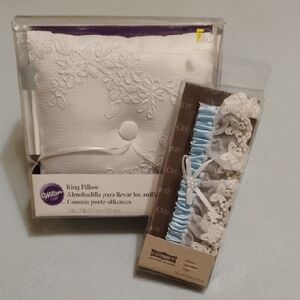 Wilton White Pillow and Blue Lace Garter Set